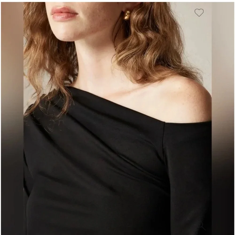 NEW J. CREW Asymmetrical off-the-shoulder top stretch cotton blend brown Size XS